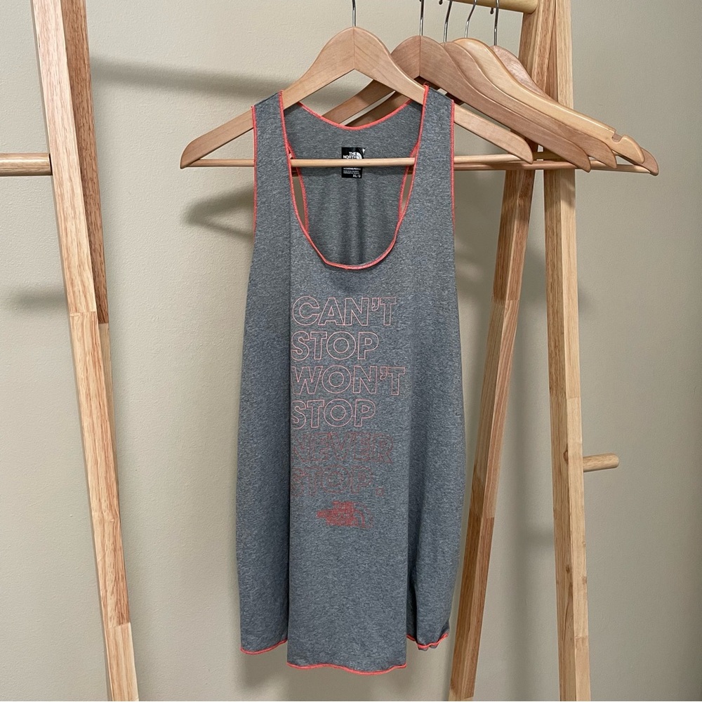north face gray pink tank top